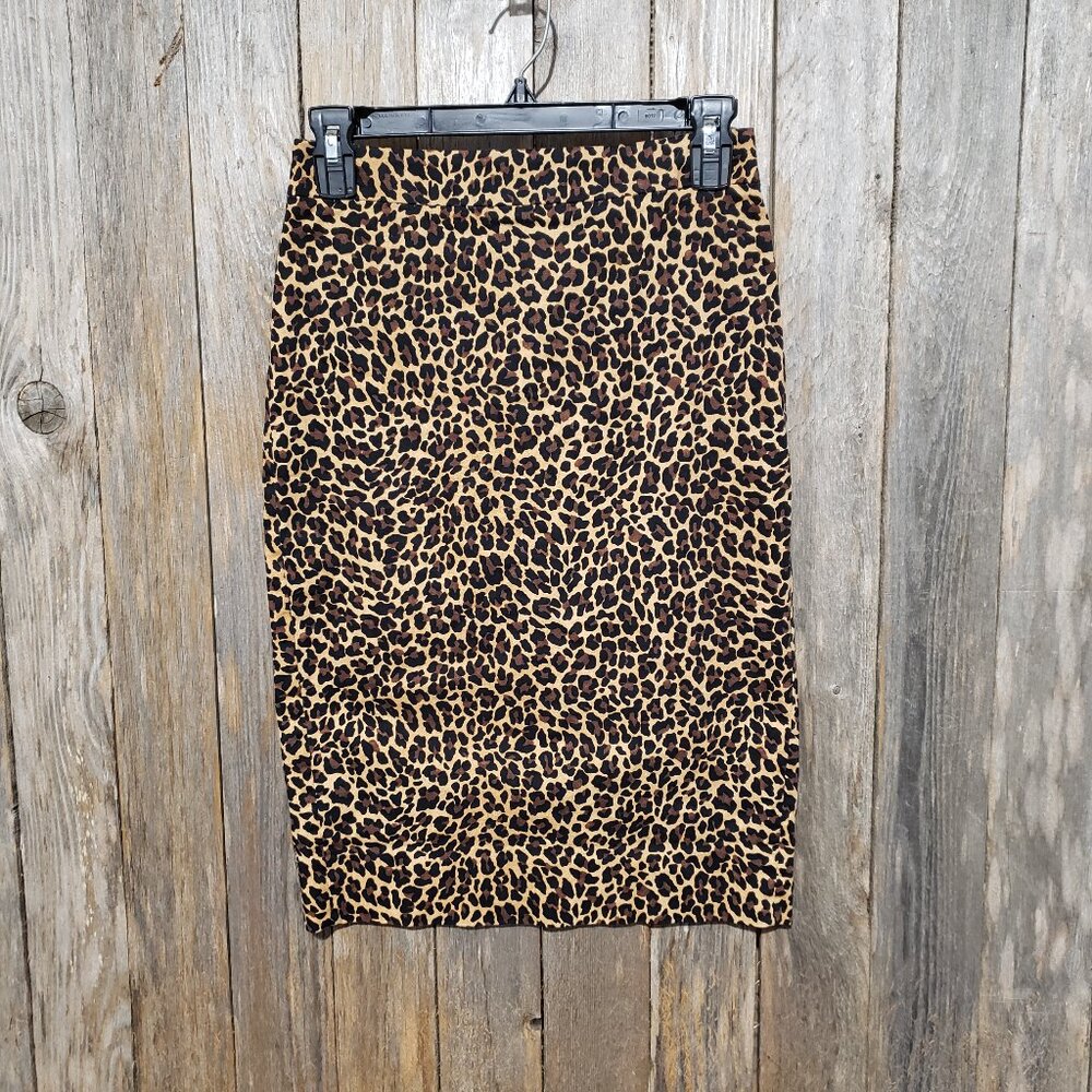J Crew 00 Women's Pencil Skirt Midi Animal Print Leopard Black Tan Brown